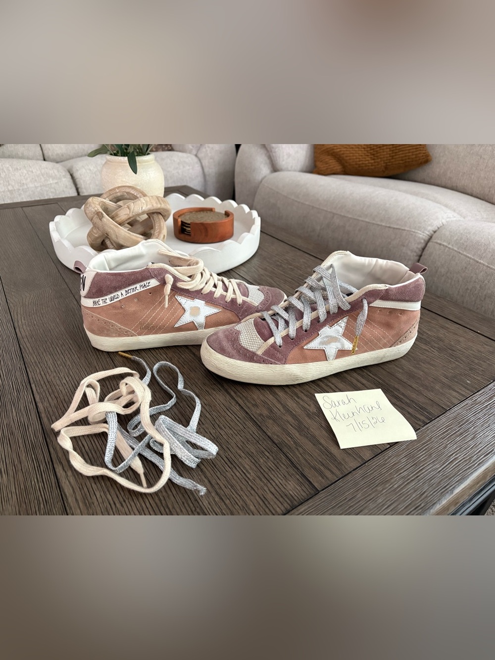 Golden Goose Low-Top Sneakers in Mauve, Cream & White